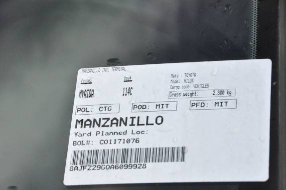 Código de barras na janela da Fiona com as especificações do 'local de entrega' (no porto de Manzanillo - Colón, no Panamá). Funcionou!!!